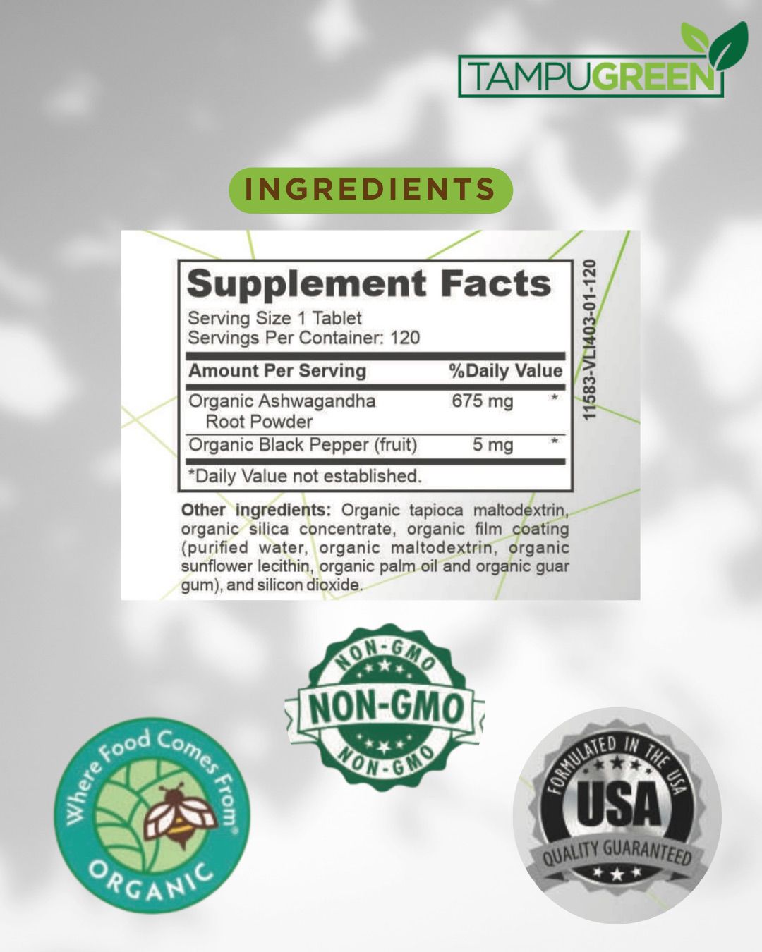 ORGANIC ASHWAGANDHA – 600 MG